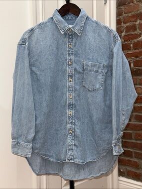 Aritzia Denim Forum Oversized Light Blue Denim Button-Down Shirt